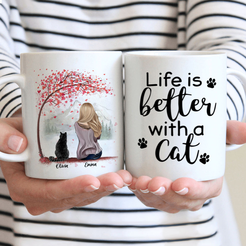 Personalized Mug - Girl and Cats - Life Is Better With Cats - Love (N)