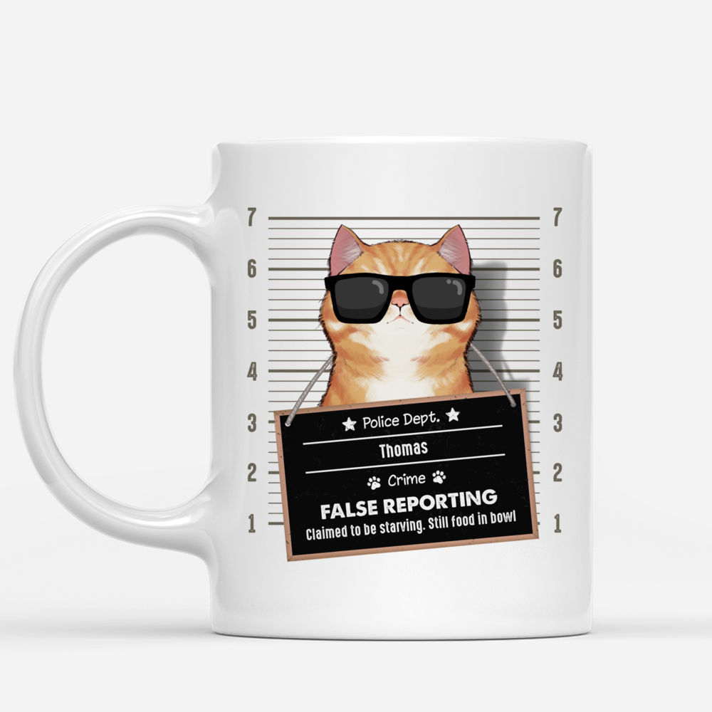 Personalized Mug - Funny Cat - False reporting. Claimed to be starving. Still food in bowl