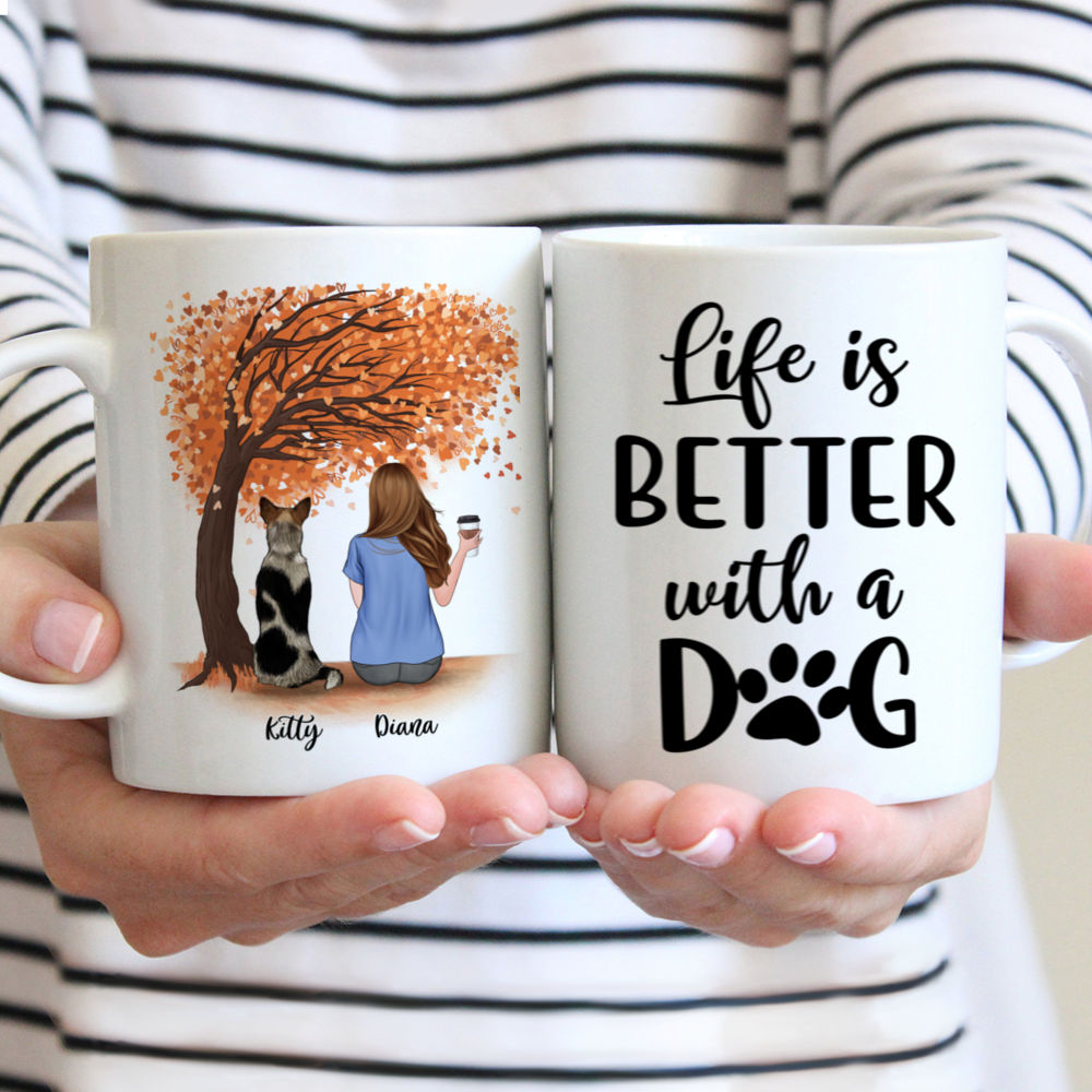 Personalized Mug - Girl and Dogs - Life is better with a dog (O)