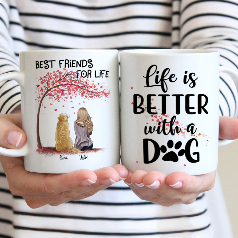 Personalized Mug - Girl and Dogs - Best Friends For Life - Life is better with a dog