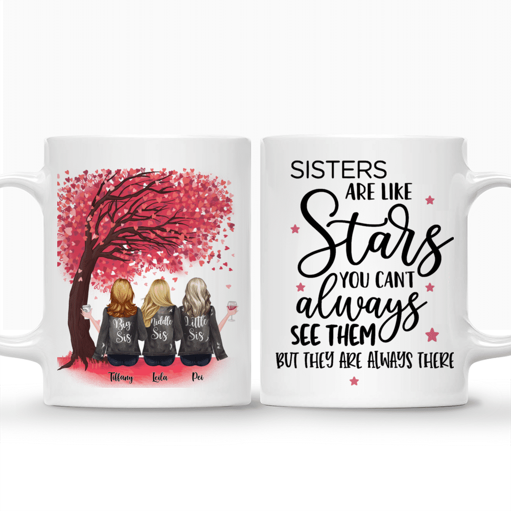 Personalized Mug - Up to 6 Sisters - Sisters are like stars, you can't always see them, but you know they're always there (Grey)_3