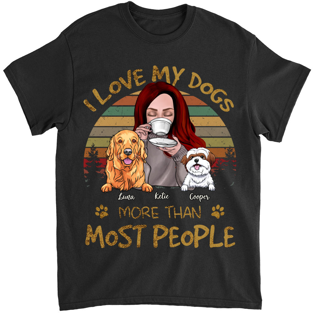 Personalized Shirt - Girl and Dogs - I Love My Dogs More Than Most People_3