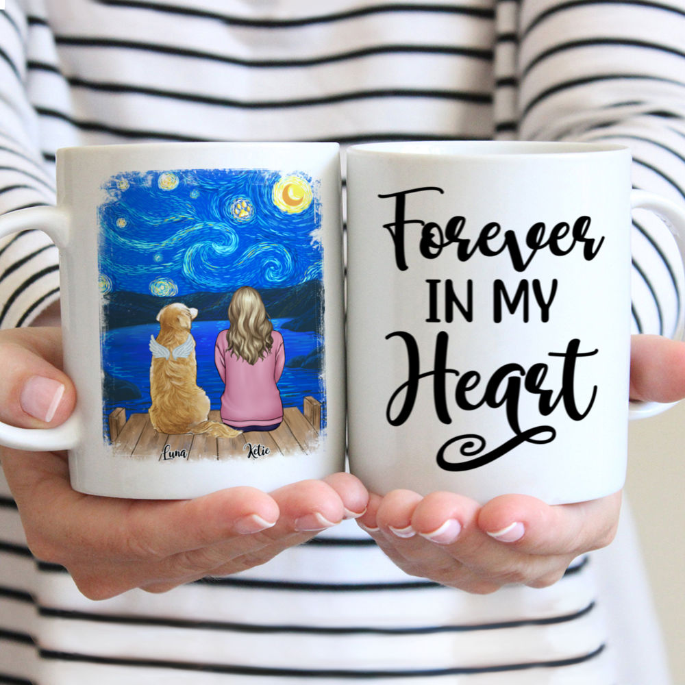Personalized Mug - Girl and Dogs - Forever In My Heart (Stary Night 2)_1
