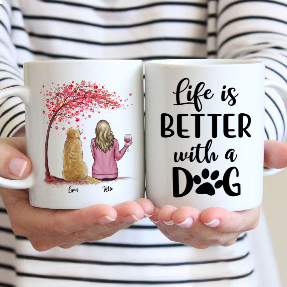 Personalized Girl and Dogs Mug - Life Is Better With A Dog (Paws)