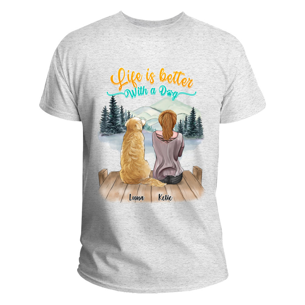 Gossby Personalized Classic Tee White S - Dog Lover Gifts - Girl and Dogs - Life Is Better with Dogs (t) - Custom T Shirts