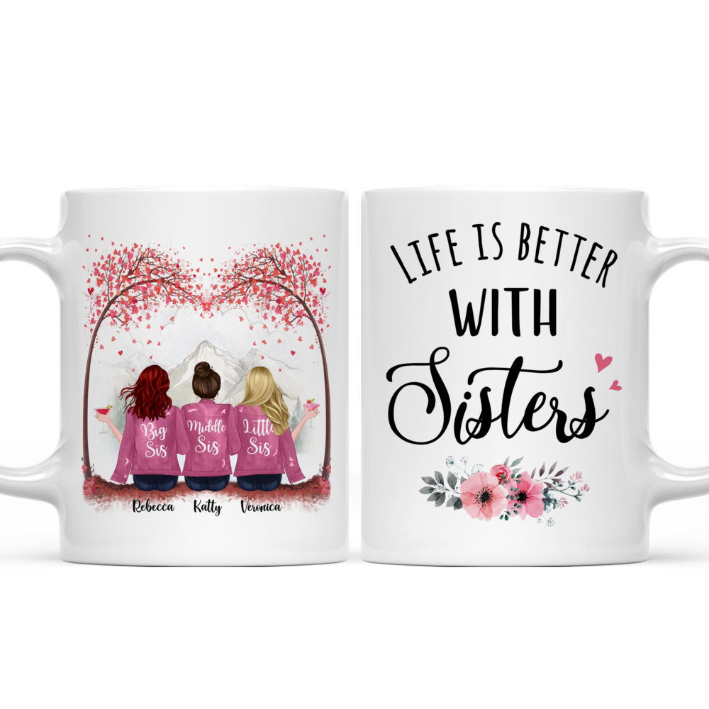 Personalized Mug - Up to 6 Sisters - Life Is Better With Sisters (Ver 1) (Heart Tree)_3