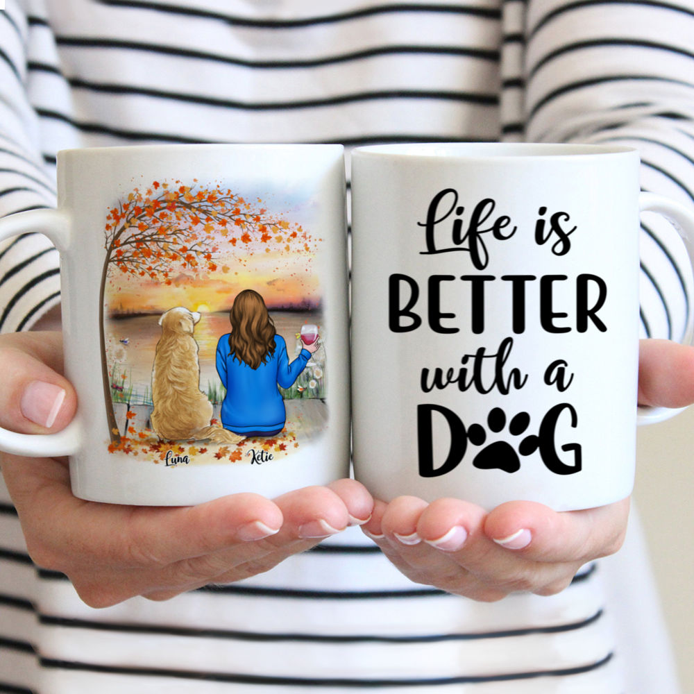 Girl and Dogs Personalized Mug - Name, skin, hair, dog, background, quote  can be customized - White Mug / White / 11oz