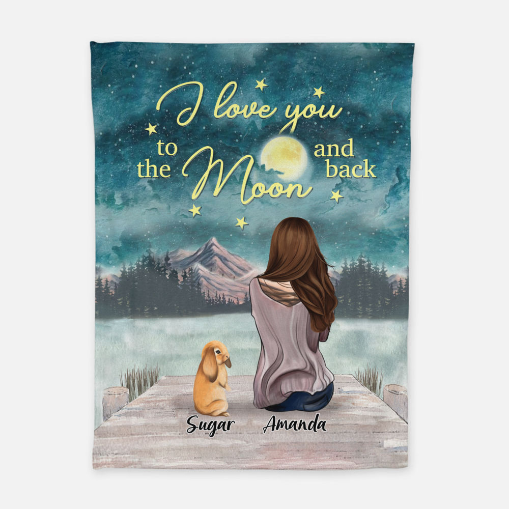 Personalized Blanket - Woman & Rabbit - I Love You To The Moon And Back