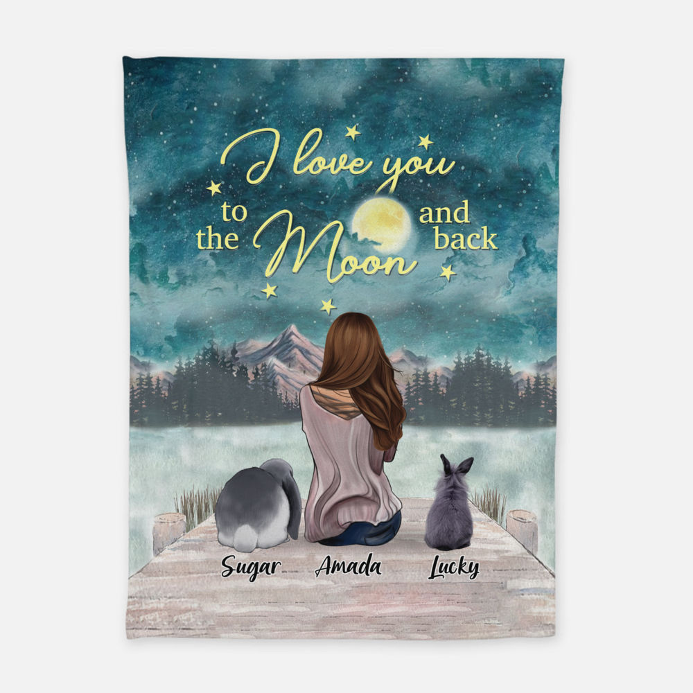 Personalized Blanket - Woman & Rabbit - I Love You To The Moon And Back For Rabbit Lover