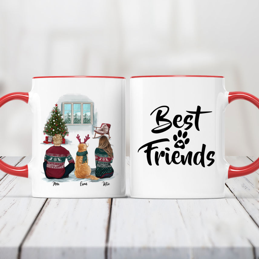 Personalized Christmas Mug - Best Friends (Couple & Dog)