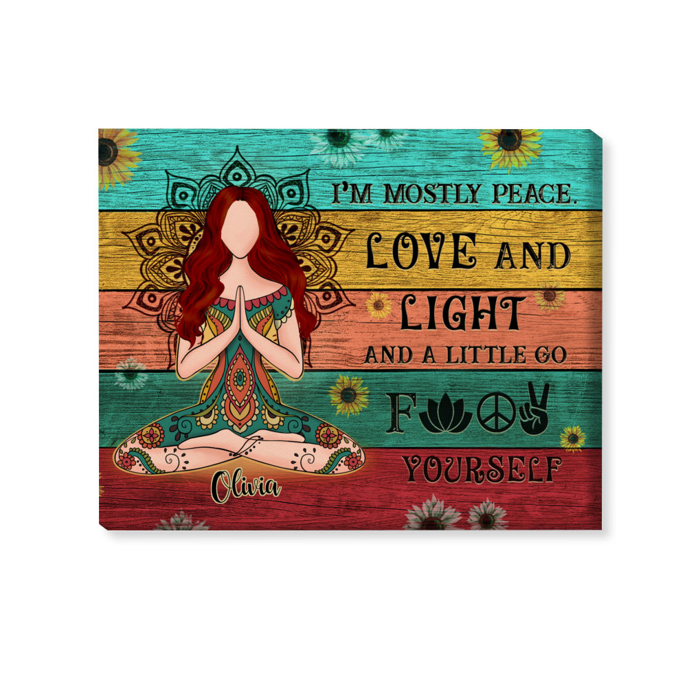 Yoga  Wrapped Canvas - I'm Mostly Peace Love & Light - Personalized Wrapped Canvas