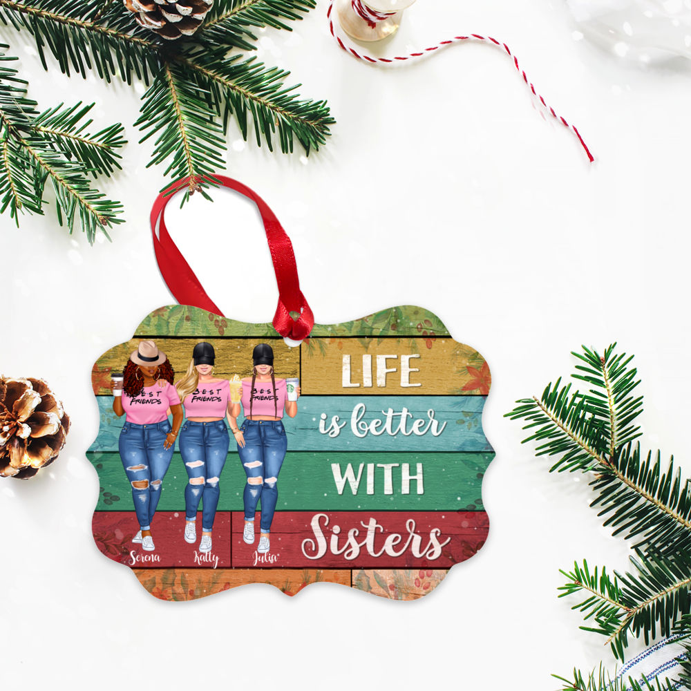 Personalized Ornament - Pink Girls Ornament - Up to 3 Girls - Life Is Better With Sisters_2