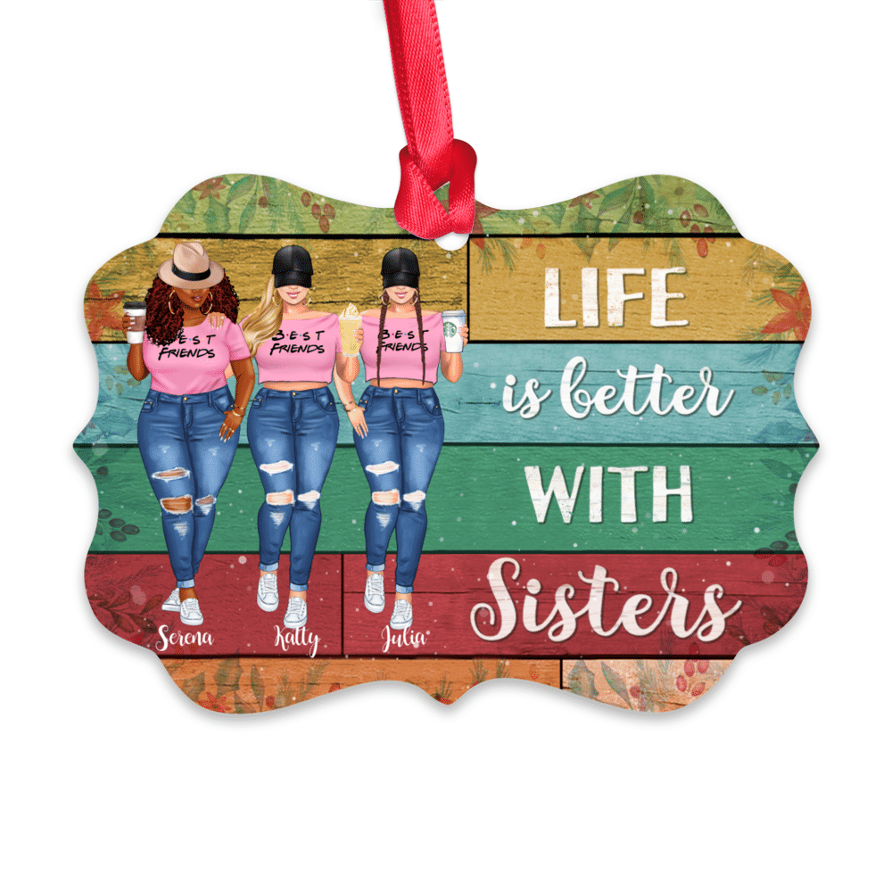 Personalized Ornament - Pink Girls Ornament - Up to 3 Girls - Life Is Better With Sisters_1