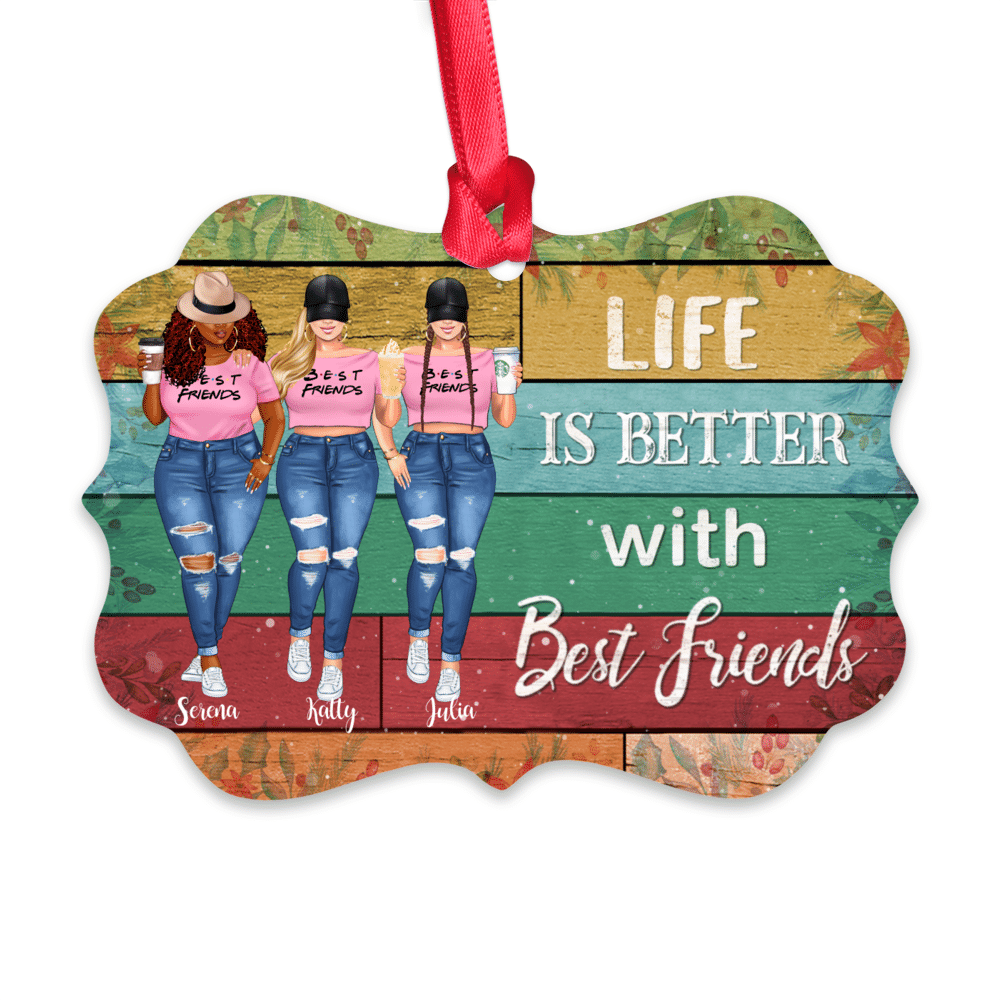 Personalized Ornament - Pink Girls Ornament - Up to 3 Girls - Life Is Better With Best Friends