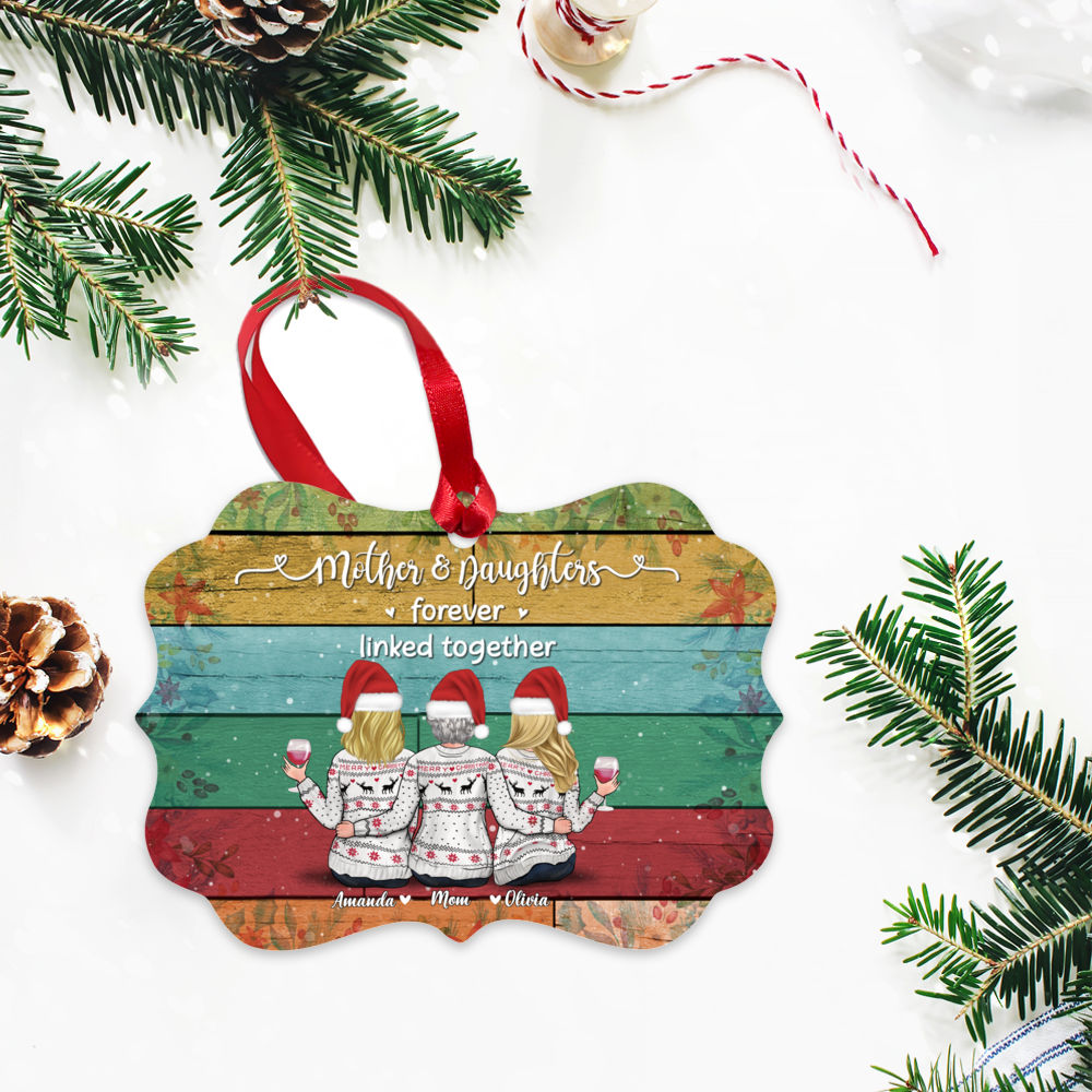 Personalized Xmas Ornament - Mother & Daughters Forever Linked Together_2