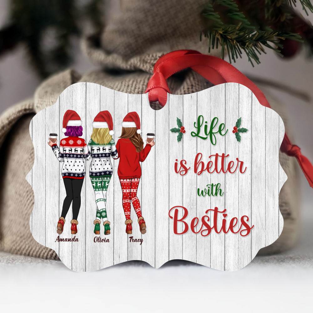 Xmas Ornament - Sweaters Leggings - Life Is Better With Besties - Personalized Ornament