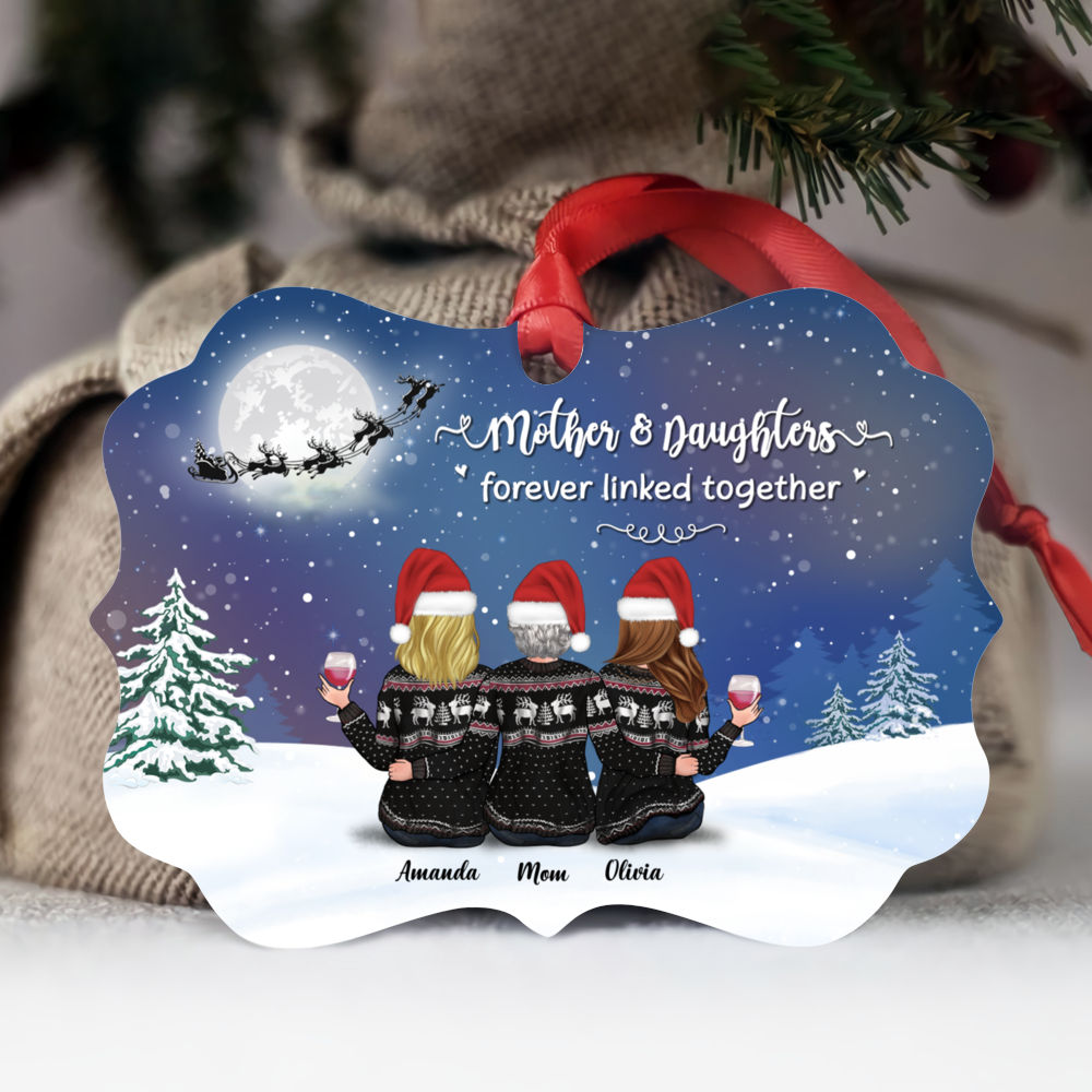 Xmas Moon Ornament - Mother & Daughters Forever Linked Together - Personalized Ornament