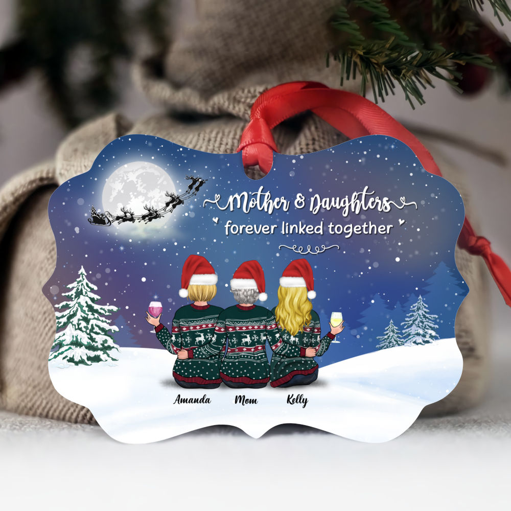 Personalized Xmas Ornament - Mother & Daughters Forever Linked Together