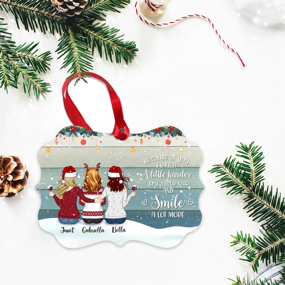 Personalized Xmas Ornament - Because Of You I Laugh A Little Harder_2