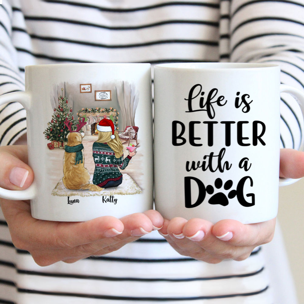 Personalized Mug - Girl and Dogs Christmas - Life Is Better With A Dog (5708)