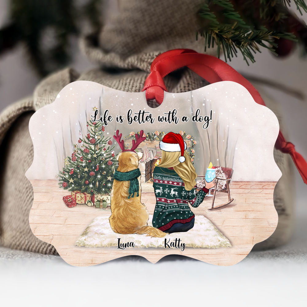 Girl and Dogs - Custom Ornament - Life is better with a dog (5742)