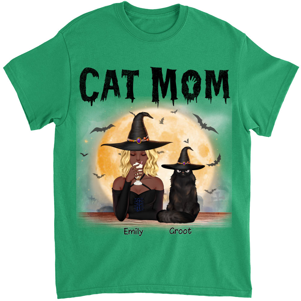 Personalized Shirt - Witch and Cats - Cat Mom_3