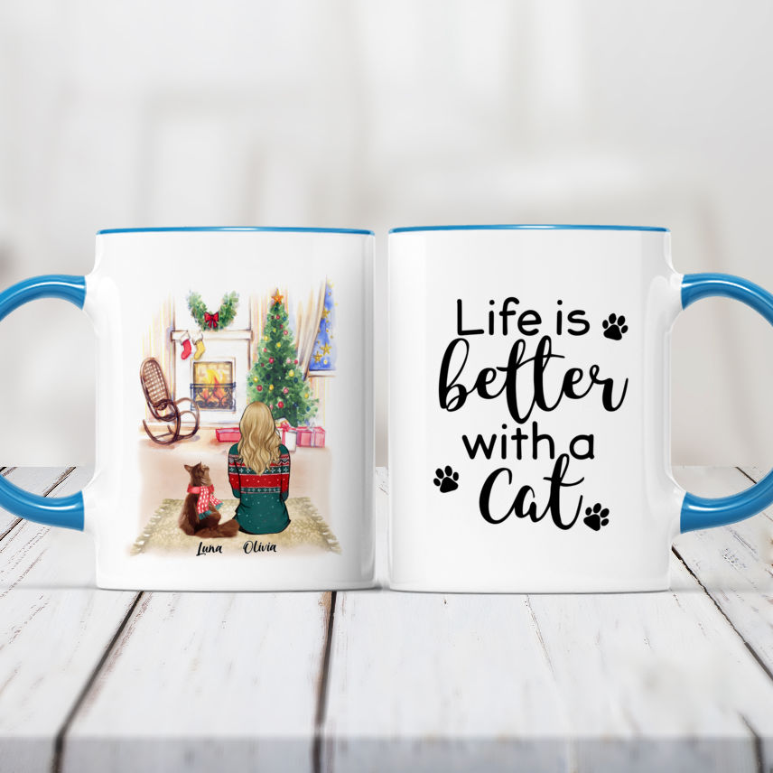 Personalized Cat Mum Christmas Mug - Life Is Better With A Cat