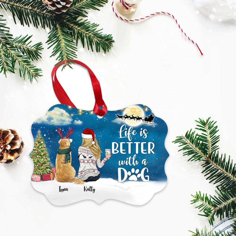 Personalized Ornament - Girl and Dogs - Life is better with a dog (5935)_2