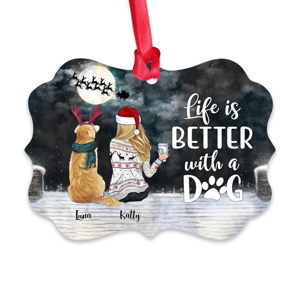 Personalized Ornament - Girl and Dogs - Life is better with a dog (5946)_1