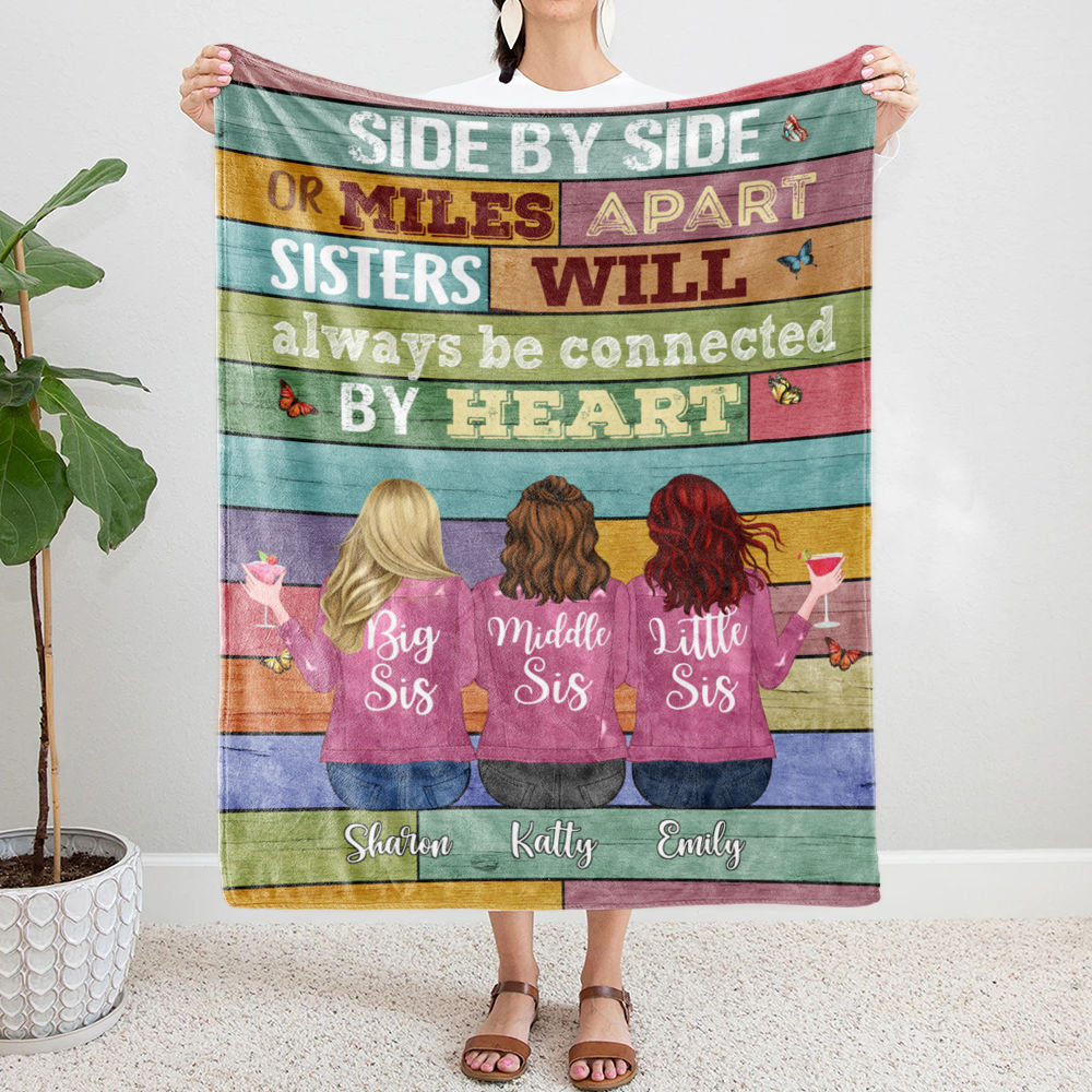 Personalized Fleece Blanket - Sisters will always be connected by heart_1