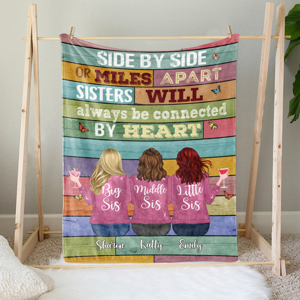 Personalized Fleece Blanket - Sisters will always be connected by heart_2