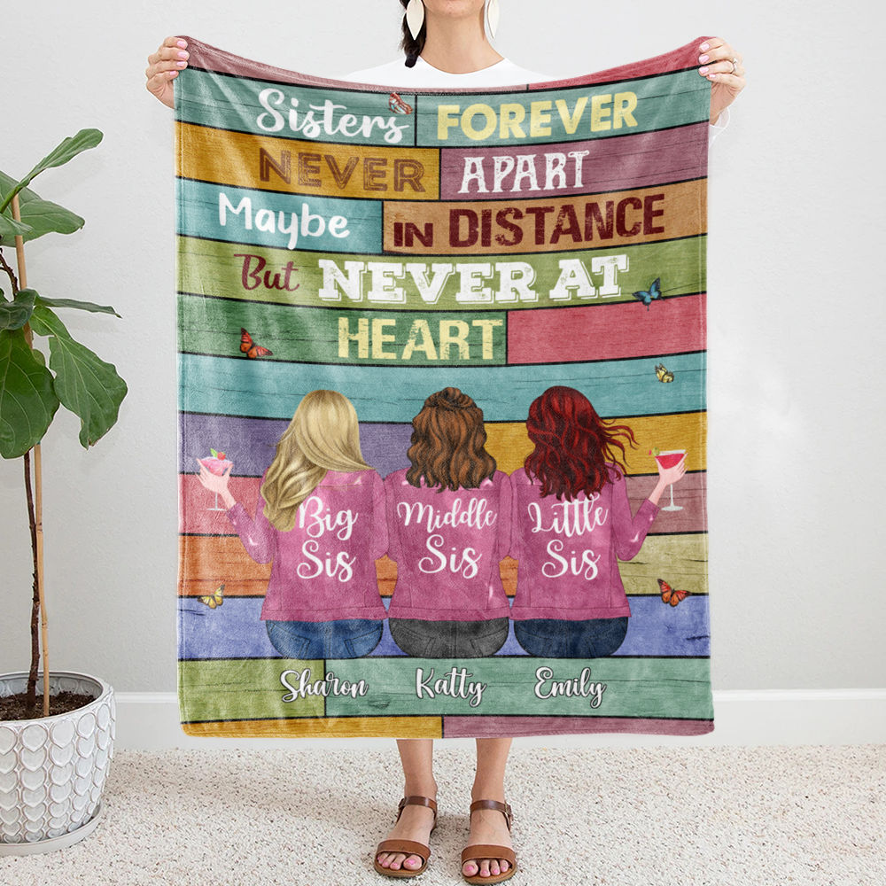 Personalized Blanket - Sisters Forever, Never Apart (5980) | Gossby_1