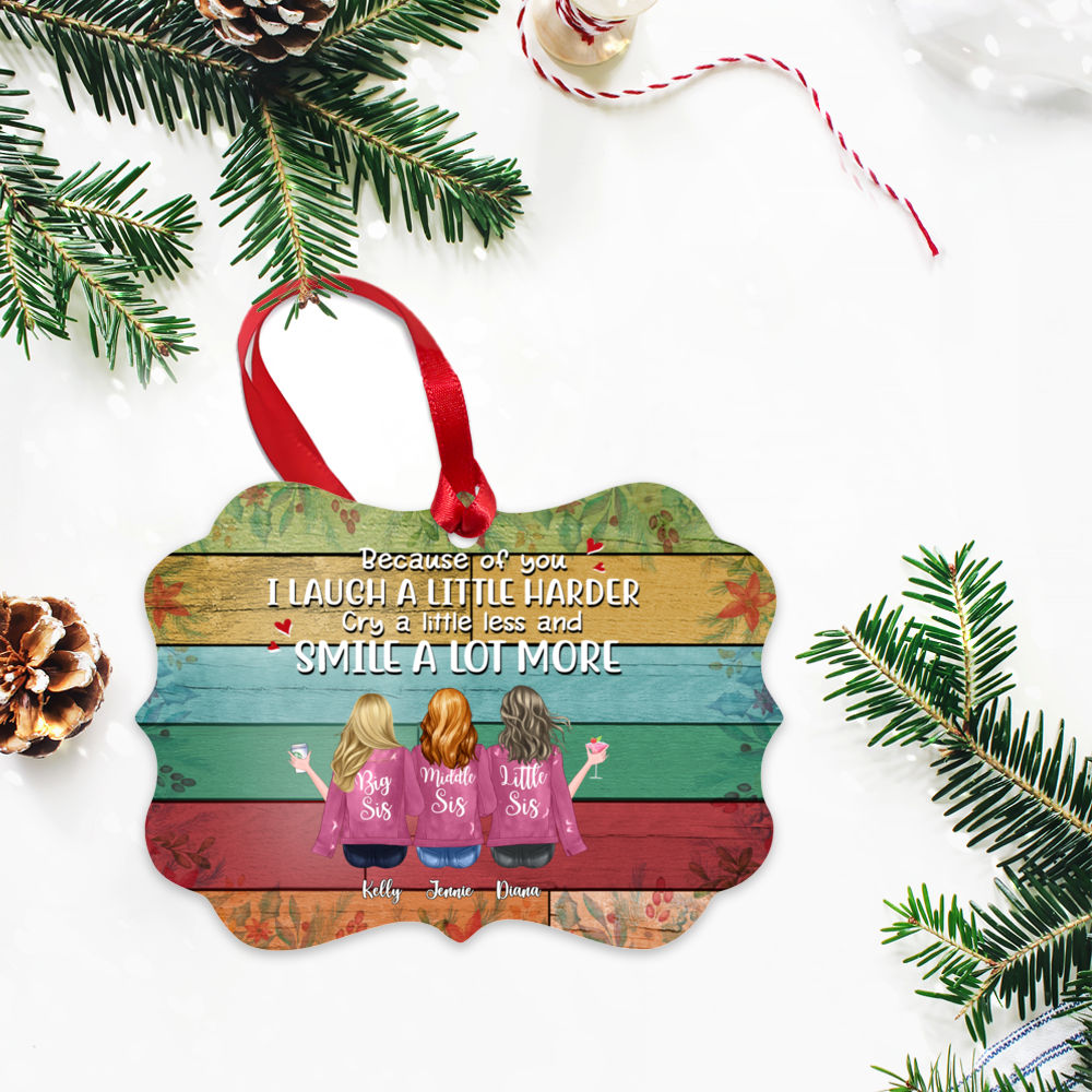 Personalized Ornament - Up to 7 Women - Ornament - Because Of You I Laugh A Little Harder Cry A Little Less And Smile A Lot More (BGC)_2