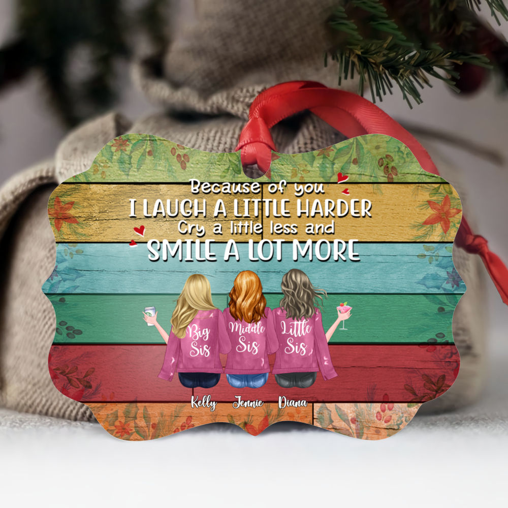 Personalized Ornament - Up to 7 Women - Ornament - Because Of You I Laugh A Little Harder Cry A Little Less And Smile A Lot More (BGC)