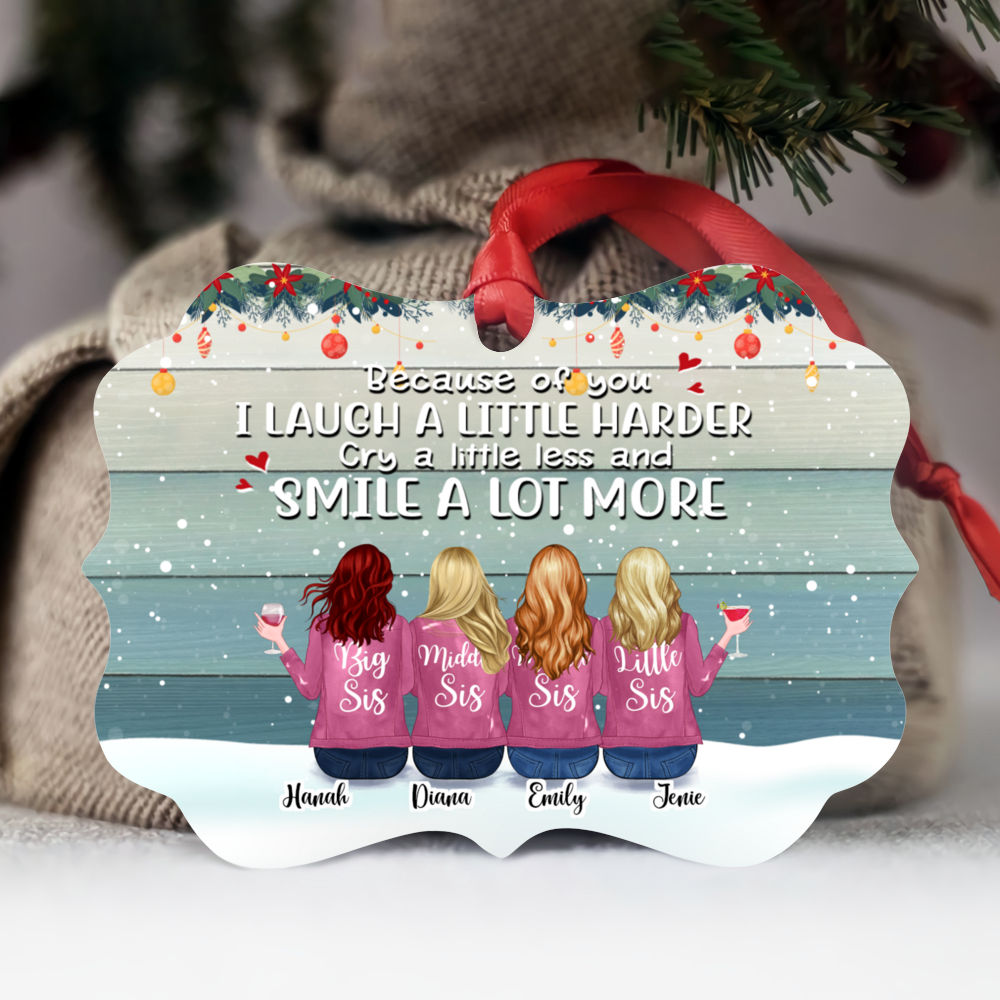 Up to 7 Women - Ornament - Because Of You I Laugh A Little Harder Cry A Little Less And Smile A Lot More (Snow) - Personalized Ornament