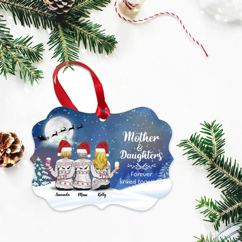 Personalized Ornament - Christmas Ornament - Mother & Daughters Forever Linked Together_2