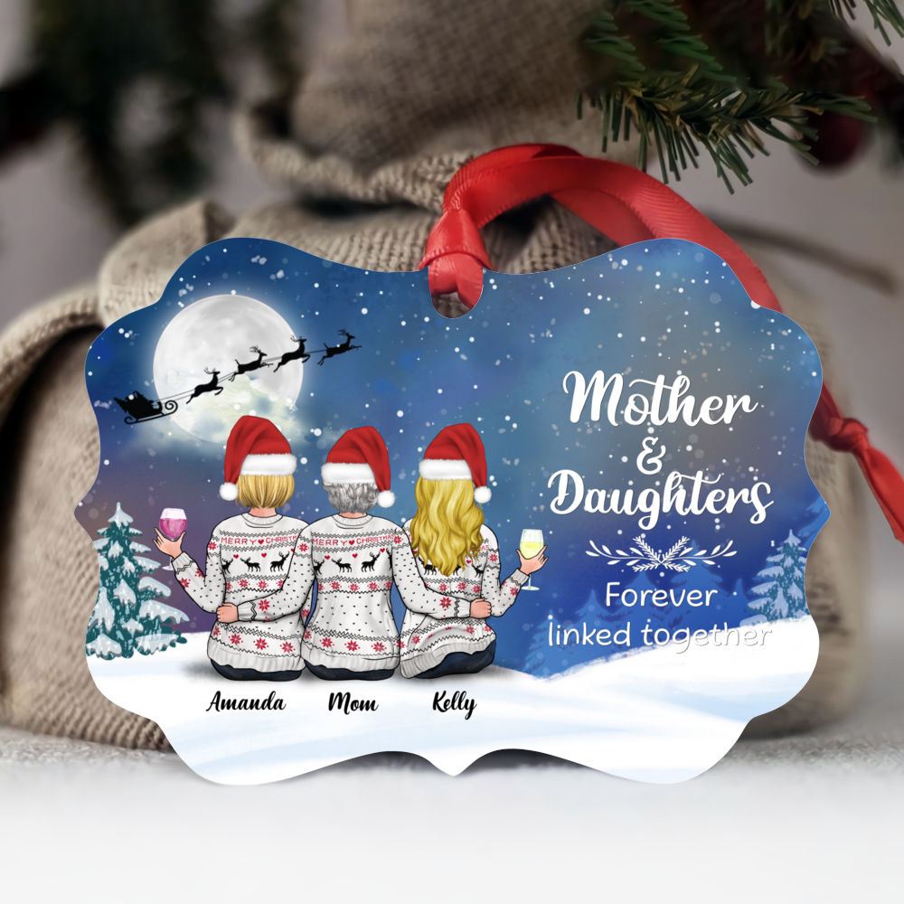 Personalized Ornament - Christmas Ornament - Mother & Daughters Forever Linked Together