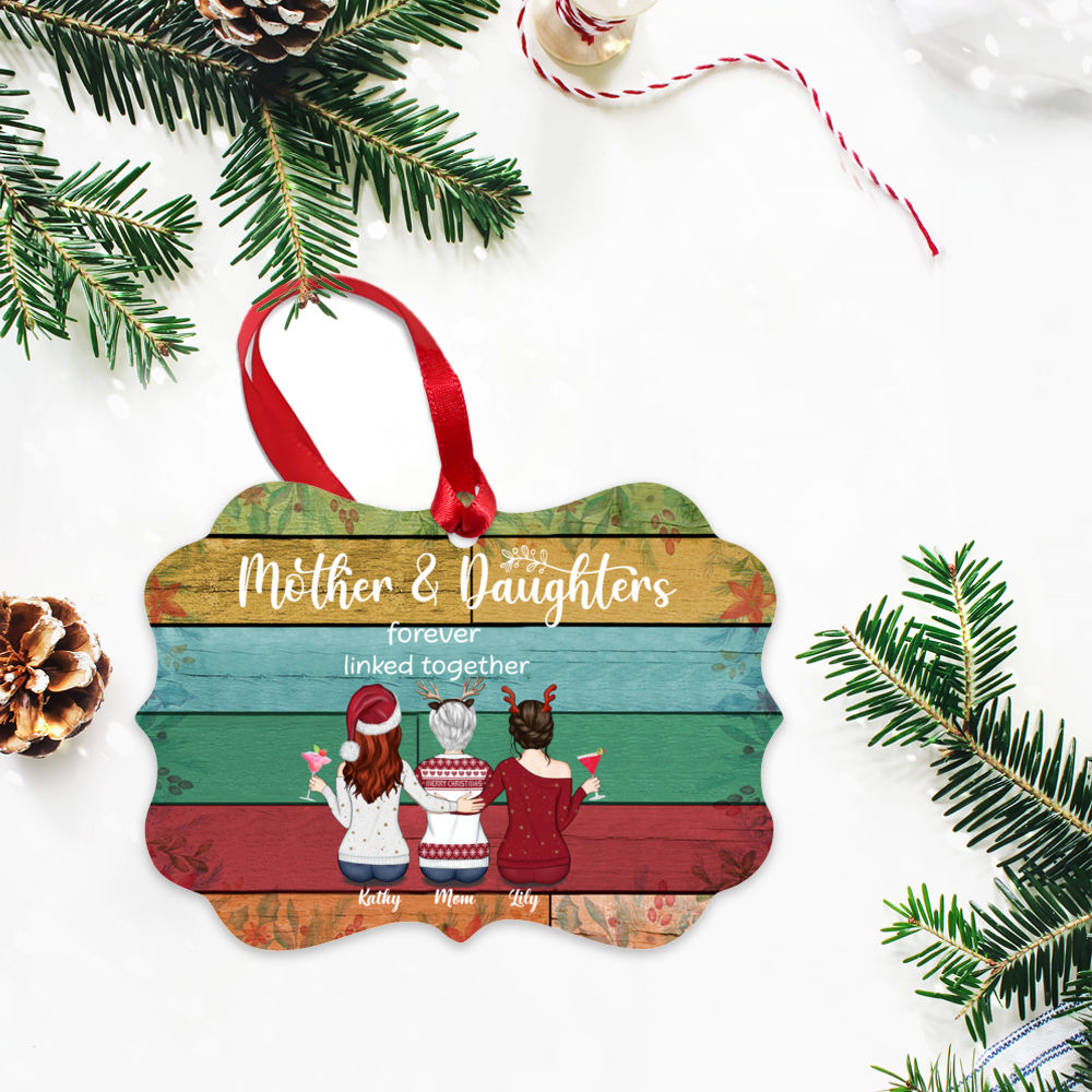 Personalized Christmas Ornament - Mother & Daughters Forever Linked Together_2