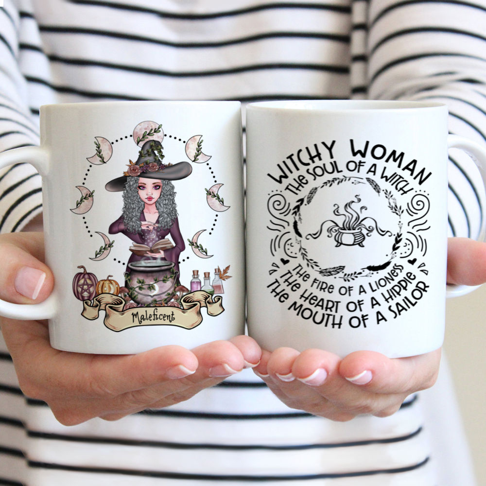 Personalized Mug - Witch - Witchy Woman The Soul Of A Witch The Fire Of A Lioness The Heart Of A Hippie The Mouth Of A Sailor