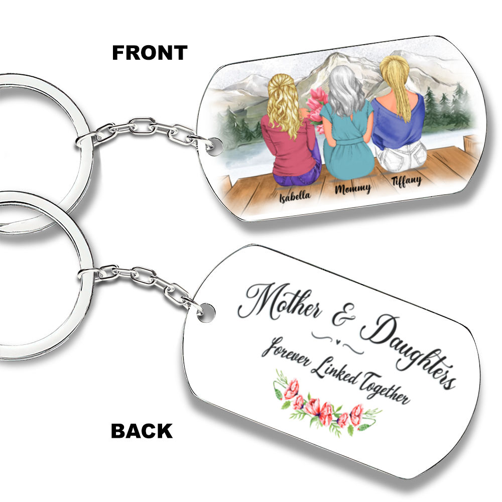 Personalized Keychain - Mother and Daughters, Forever Linked Together