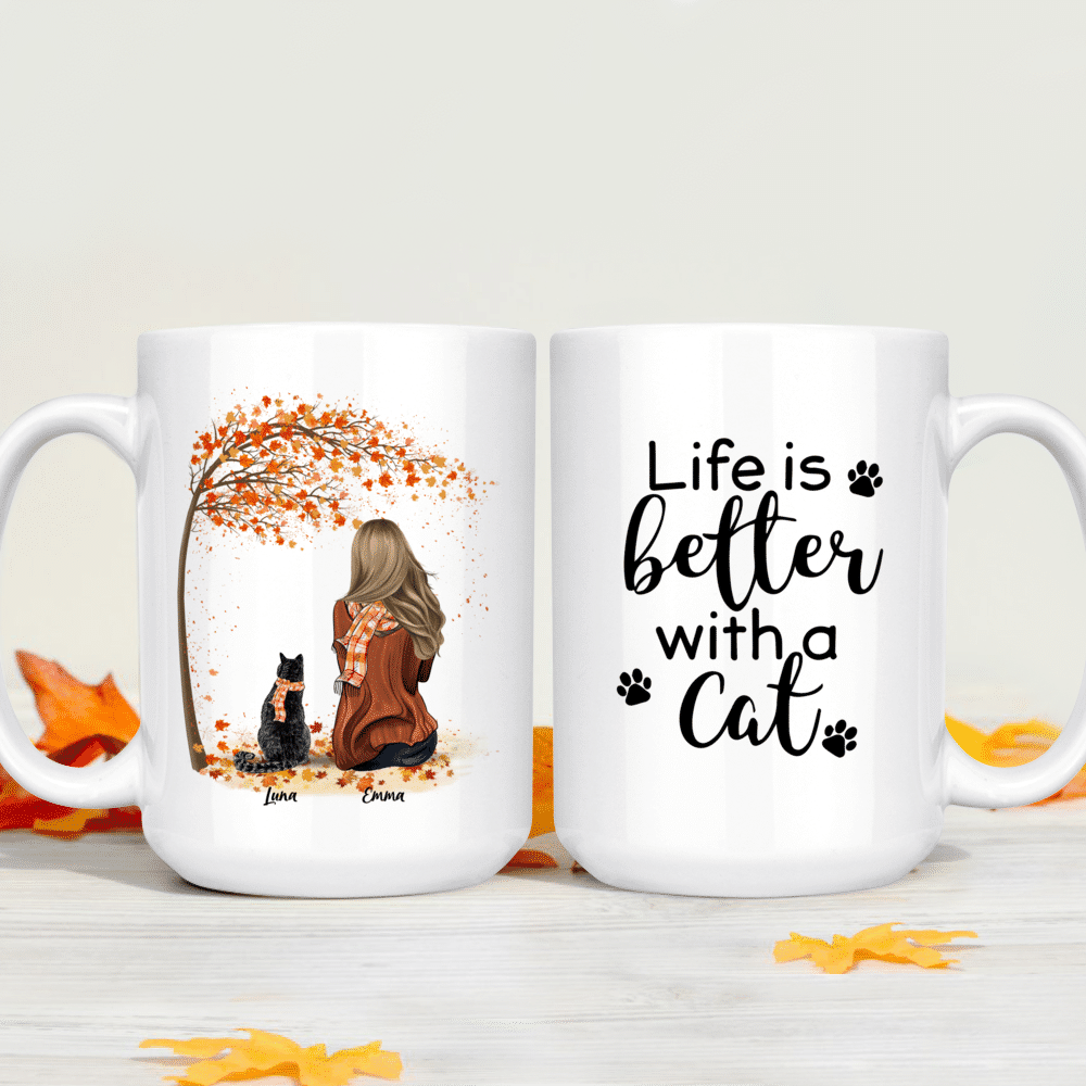 Cat Mom Mug Up To 5 Cats Girl And Cats Autumn Life Is Better - iTeeUS