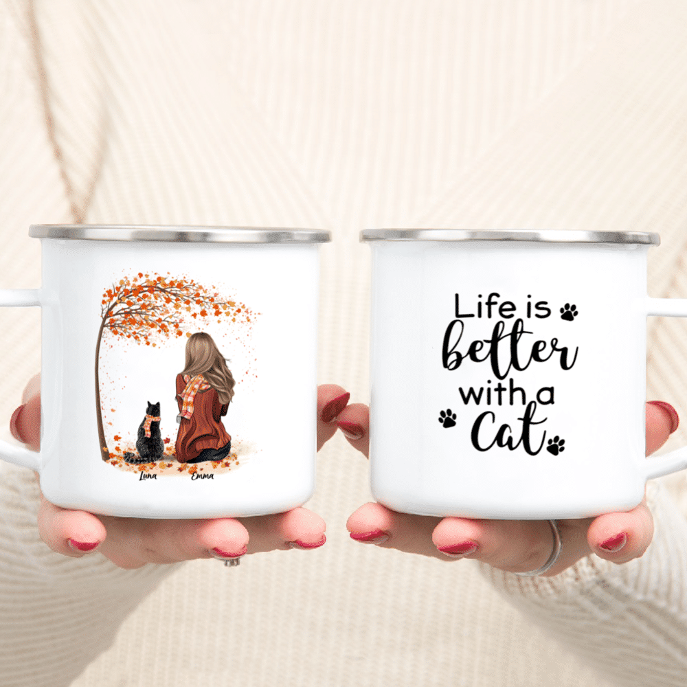 Cat Mom Mug Up To 5 Cats Girl And Cats Autumn Life Is Better - iTeeUS