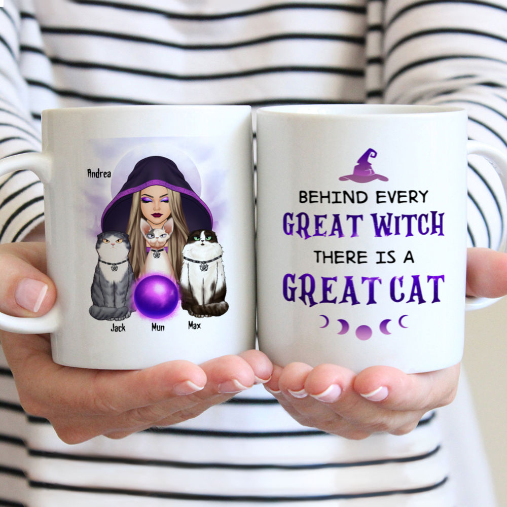 Personalized Mug - Halloween - Cat Witch - Behind every great witch there is a great cat_3