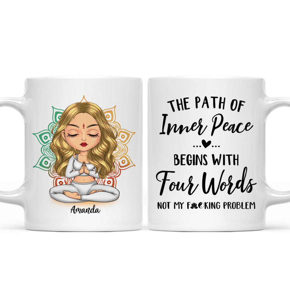 Yoga Chibi - The Path of inner peach begins with Four Words - Personalized Mug_3