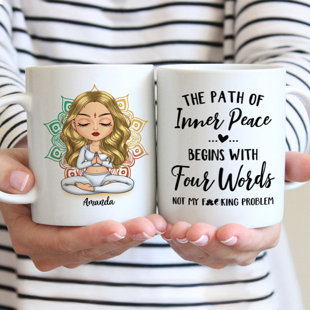 Personalized Mug - Yoga Chibi - The Path of inner peach begins with Four Words