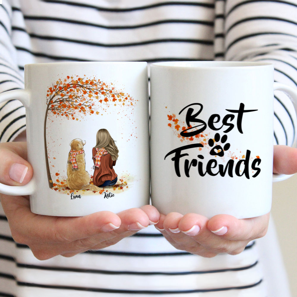 Personalized Mug - Girl and Dogs Autumn - Best Friend