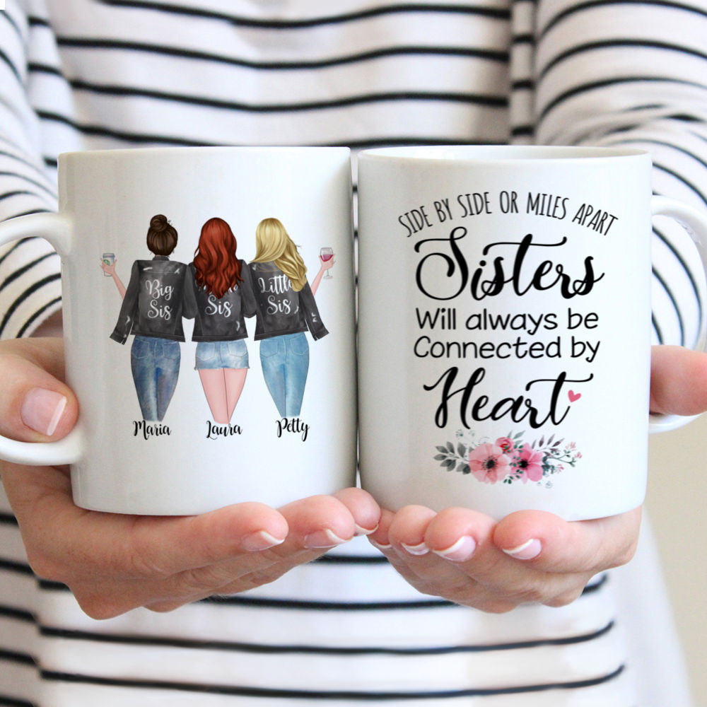 Customized 3 Sisters Coffee Mug - Side by Side or Miles Apart