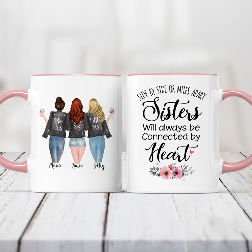 Customized 3 Sisters Coffee Mug - Side by Side or Miles Apart