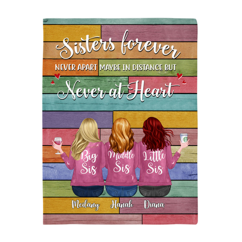 Personalized Blanket - Up to 7 Sisters - Sisters forever, never apart. Maybe in distance but never at heart (Blanket)_2