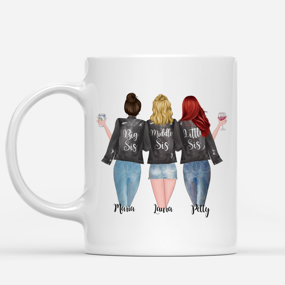 3 Sisters Personalized Mugs - Sisters Forever, Never Apart. Maybe ...
